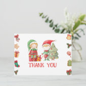 Kerstkaart met Kerstelf Bedankt (Staand voorkant)