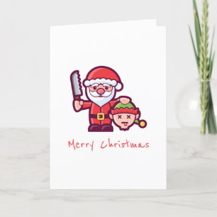 Kerstkaart met Kerstman en Elf Feestdagen Kaart