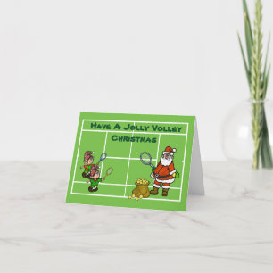 Kerstkaart met Kerstman en elfen die tennis spelen Kaart