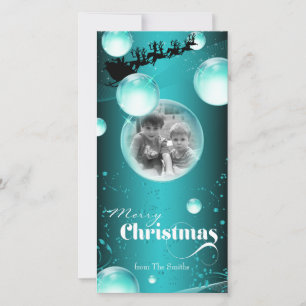 Kerstkaart met Kerstman slee bubbel kerstvakantie