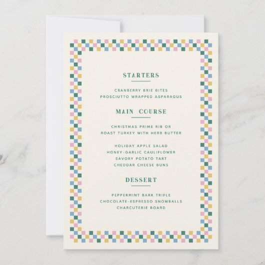 Kerstkaart met Kerstmenu - Groenblauw (Voorkant)