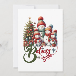 Kerstkaart met knuffelige sneeuwmanfamilie