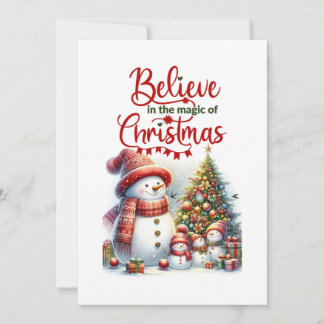 Kerstkaart met knuffelige sneeuwmanfamilie