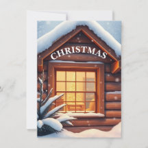 Kerstkaart met knusse kerststal en sneeuwval