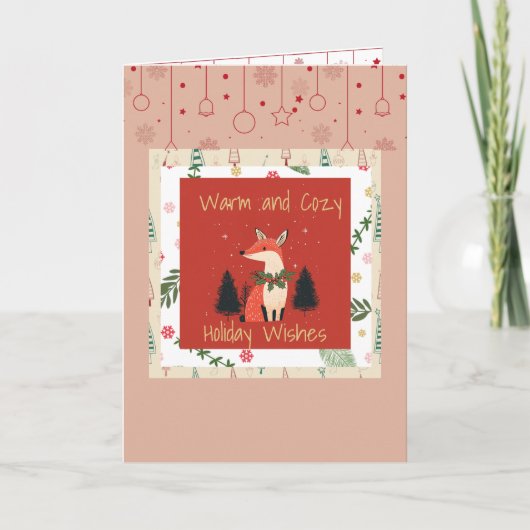 Kerstkaart met knusse vos feestdagen kaart (Voorkant)