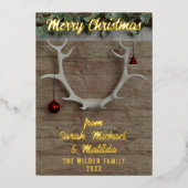 Kerstkaart met landelijke herten geweien, niet-fot folie feestdagenkaart (Voorkant)