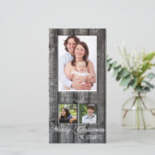 Kerstkaart met landelijke houten achtergrond en dr (Staand voorkant)