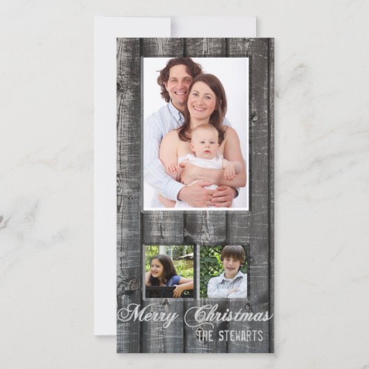 Kerstkaart met landelijke houten achtergrond en dr (Voorkant)