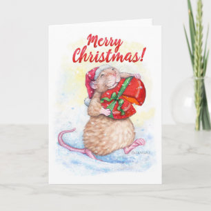 Kerstkaart met Leuke Rat Feestdagen Kaart