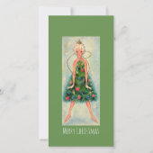 Kerstkaart met meisje bij vintage kerstboom (Voorkant)
