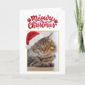 Kerstkaart met Meowy Kerst foto en gevouwen vakant Feestdagen Kaart