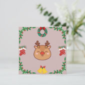 Kerstkaart met Mooie Rendeer – Roze & Festive (Staand voorkant)