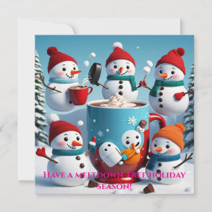 Kerstkaart met ondeugende sneeuwmannen