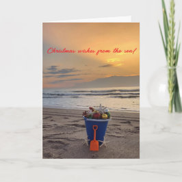 Kerstkaart met opgevouwen strandthema en zeester feestdagen kaart