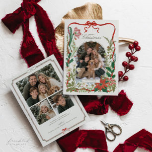Kerstkaart met Oude Botanische Foto voor Familie