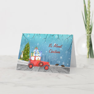 kerstKaart met oude Retro-auto's en Schilderachtig Feestdagen Kaart