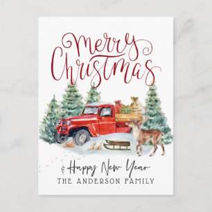 Kerstkaart met Oude Rode Truck Feestdagenkaart