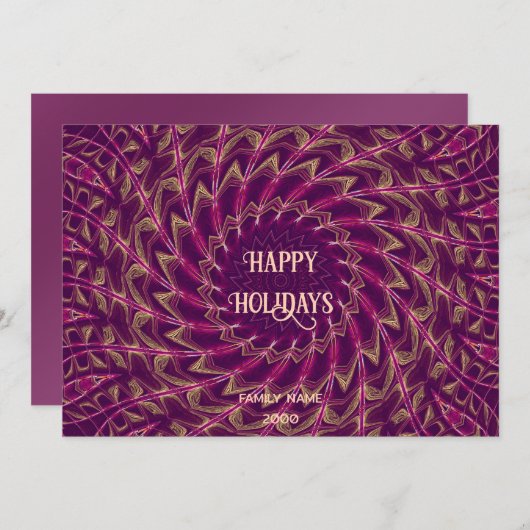 Kerstkaart met paarse goudkleurige kerstgroet (Voorkant / Achterkant)