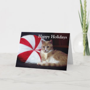 Kerstkaart met pepermuntkat feestdagen kaart