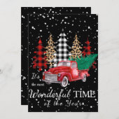 Kerstkaart met plat ontwerp van rode vrachtwagen v (Voorkant / Achterkant)