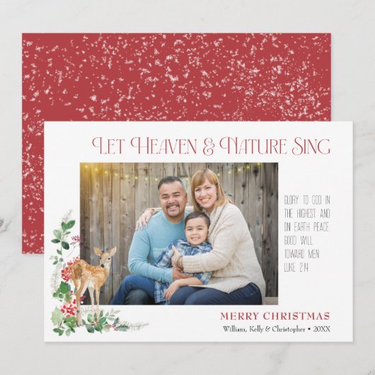 Kerstkaart met platte afbeelding en tekst 'Laat de (Voorkant / Achterkant)