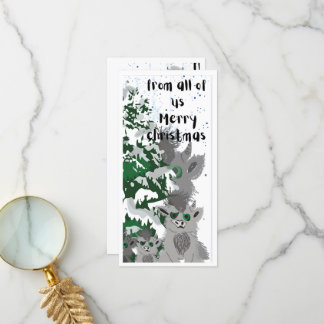 Kerstkaart met platte kerstmonsterfamilie bedankkaart