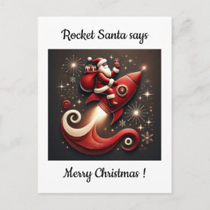 Kerstkaart met Raket-Kerstman Feestdagenkaart