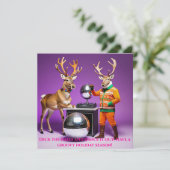 Kerstkaart met Rendier Dansfeest (Staand voorkant)