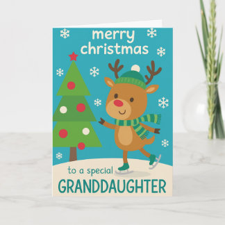 Kerstkaart met rendier voor kleindochter kaart