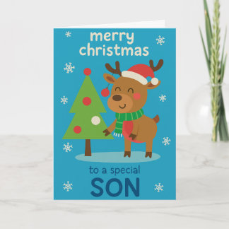 Kerstkaart met rendier voor zoon kaart