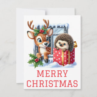 Kerstkaart met rendieren en egel
