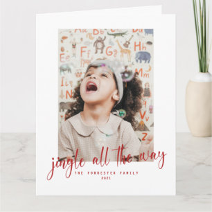 Kerstkaart met rode kalligrafische tekst 'Jingle A Kaart