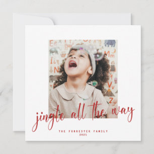 Kerstkaart met rode kalligrafische tekst 'Jingle A Kaart