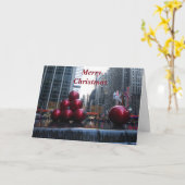 Kerstkaart met rode kerstballen in New York City Kaart (Gele Bloem)