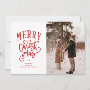 Kerstkaart met rode letters Merry Christmas foto