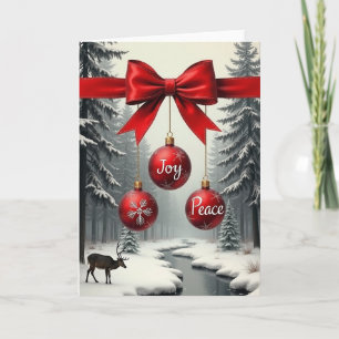 Kerstkaart met Rode Lint Kaart