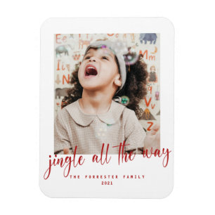 Kerstkaart met rode schrift Jingle All The Way Magneet