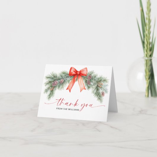 Kerstkaart met Rode Strik Vouwbare Bedankkaart (Voorkant)