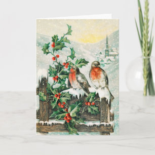 Kerstkaart met Roodborstjes, Hulst, Kerk Kaart