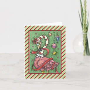 KERSTKAART MET ROZE FLAMINGO IN SANTA KLEDING V FEESTDAGEN KAART