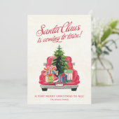 Kerstkaart met Santa's oude rode vrachtwagen (Staand voorkant)