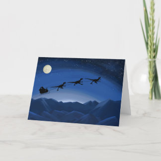 Kerstkaart met Santa's Raptor Slede Team Dinosaur Feestdagen Kaart