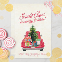 Kerstkaart met Santa's Vintage Rode Truck