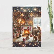 Kerstkaart met Scandinavisch thema met katten