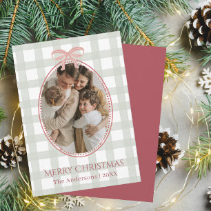 Kerstkaart met sierlijst en ruitjesmotief voor fam kaart