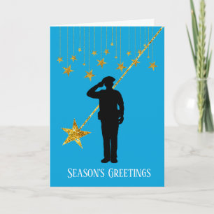 Kerstkaart met Silhouet van Politieagent & Sterren Kaart