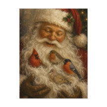 Kerstkaart met Sinterklaas en vogels