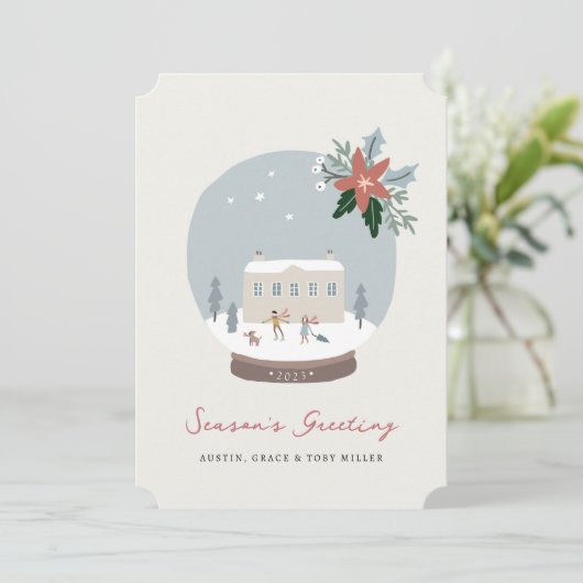 Kerstkaart met Sneeuwbol (Staand voorkant)