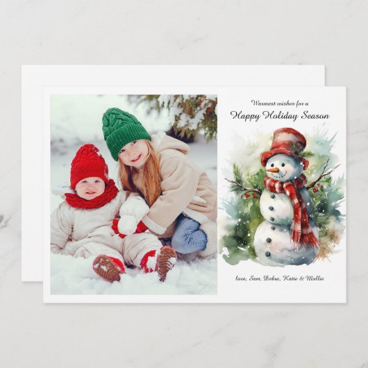 Kerstkaart met sneeuwman in rode platte vakantie f (Voorkant / Achterkant)