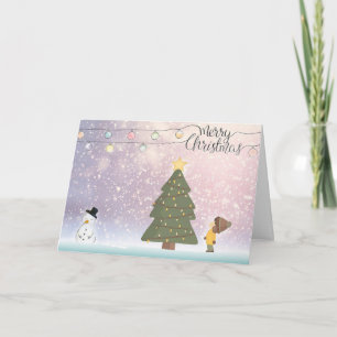 Kerstkaart met sneeuwman/jongen kaart
